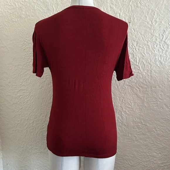 MaxMara Cranberry Red Short Sleeve French Seam T-Shirt Medium - Picture 4 of 10